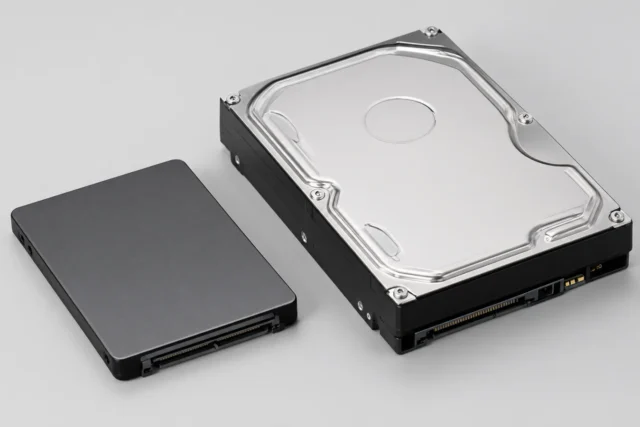 SSD и HDD рядом на светло-сером фоне