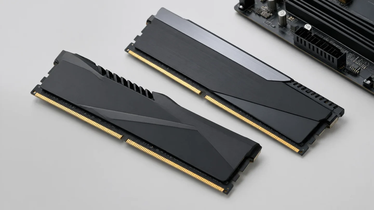 Модули оперативной памяти DDR4 и DDR5 на светло-сером фоне без маркировки и текста