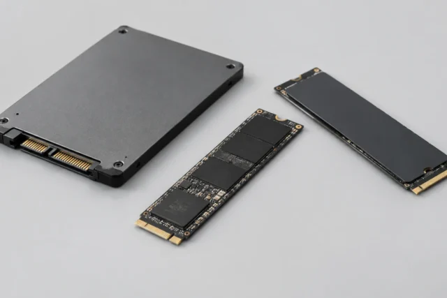 Твердотельные накопители SSD на светло-сером фоне