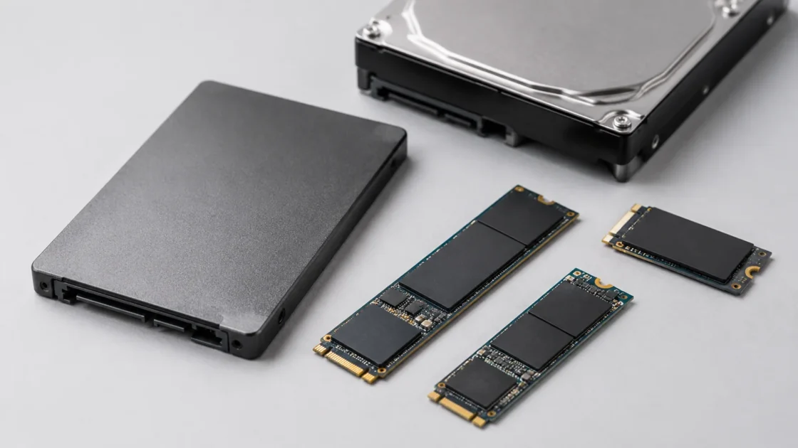 Крупный план SSD и компонентов хранения данных