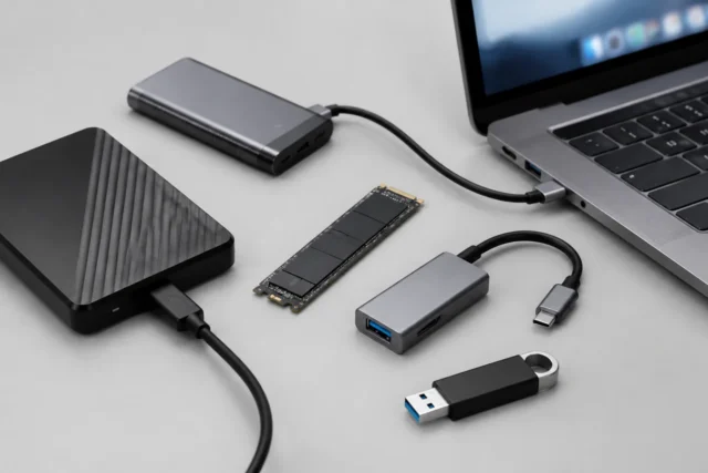 SSD-накопитель и материнская плата на светло-сером фоне без людей и текста