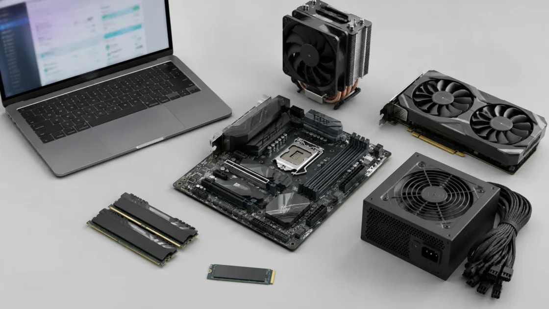 Реальные комплектующие ПК: видеокарта, SSD и блок питания без логотипов