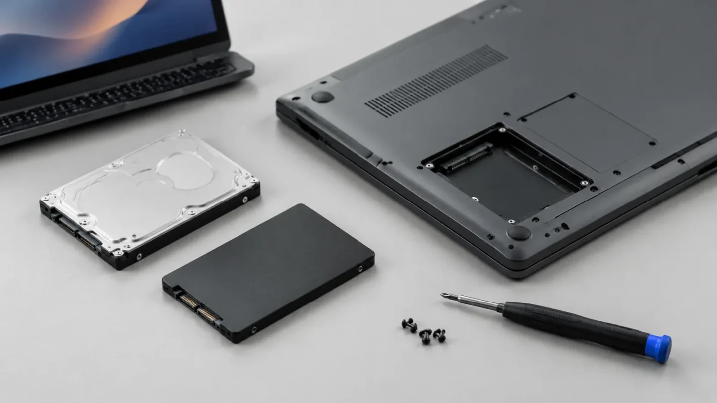 SSD и HDD ноутбука на светло-сером фоне без людей и текста