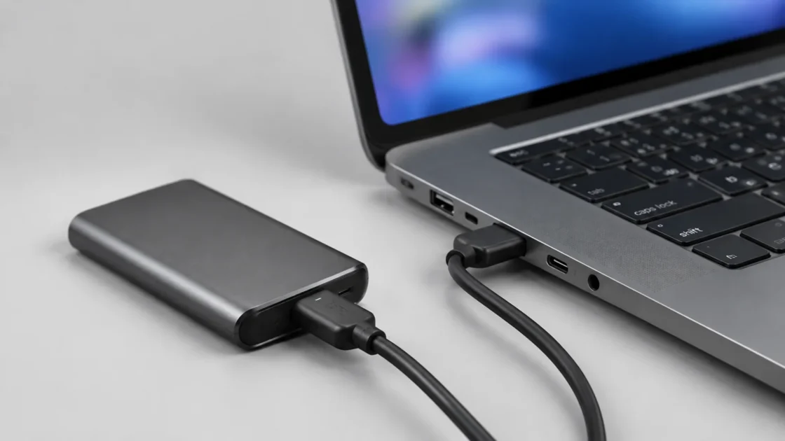 Разъемы ноутбука и внешний SSD для копирования данных