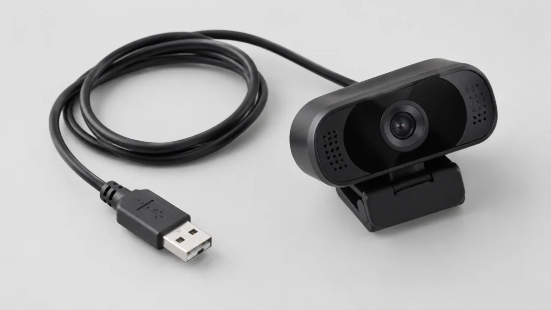 Крупный план веб-камеры и USB-разъёма