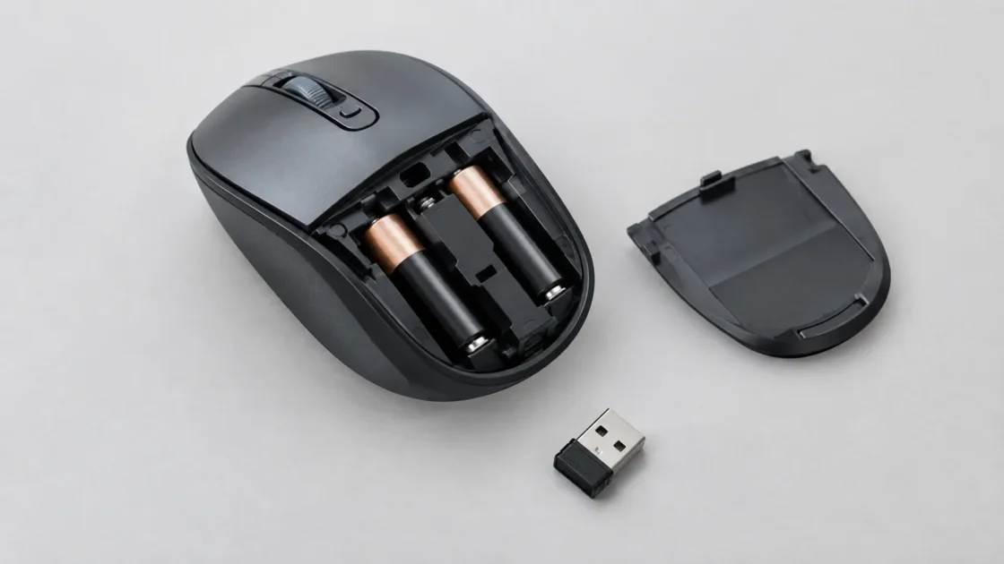 Крупный план USB-разъёма и кабеля компьютерной мыши на светлом фоне