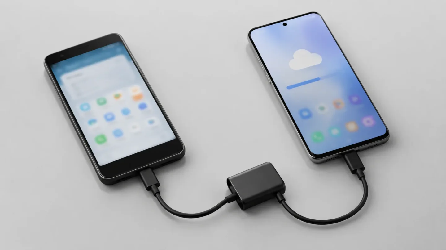 Старый и новый смартфоны Android на светло-сером фоне без людей и текста