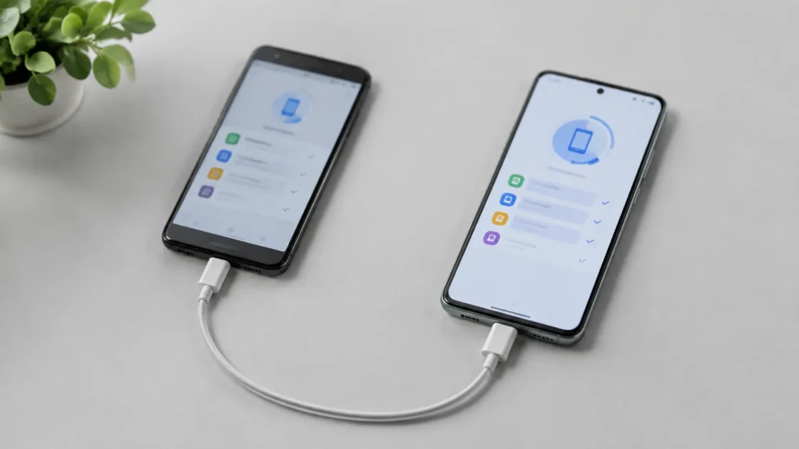 Реальный смартфон Android с открытым экраном настроек хранения данных на светло-сером фоне