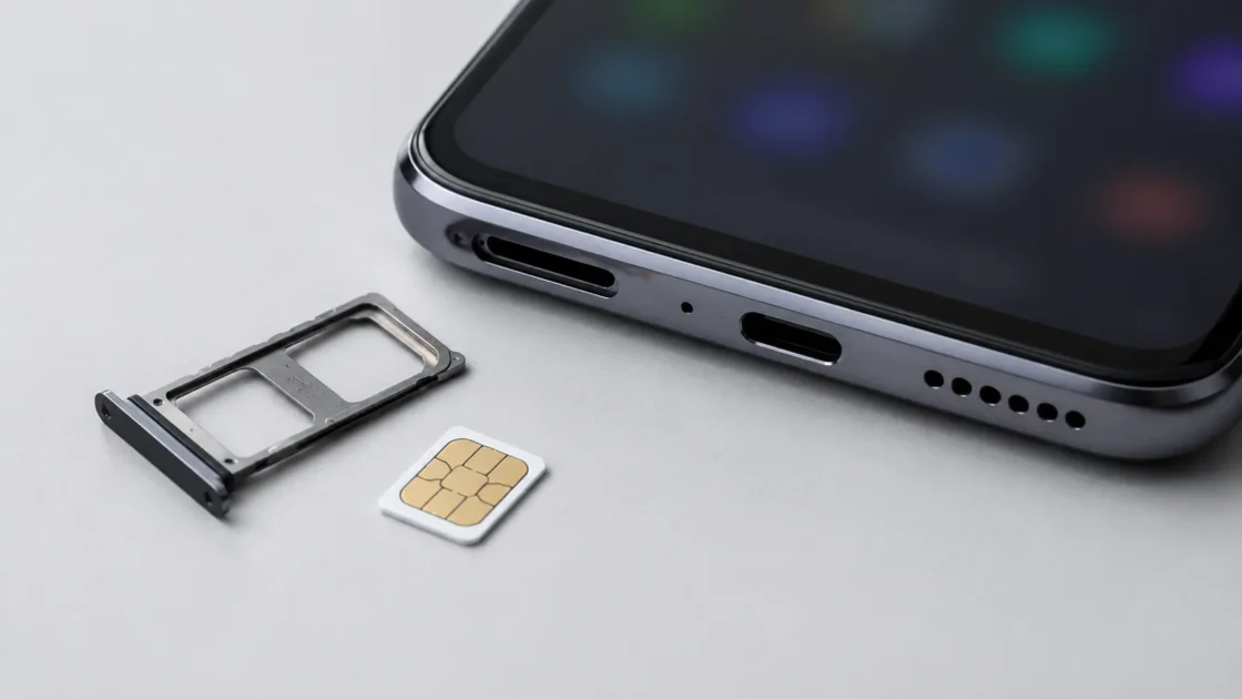 Крупный план разъёмов и лотка SIM-карты смартфона