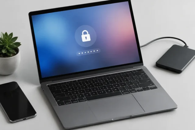 Смартфон без бренда на светло-сером фоне с экраном блокировки