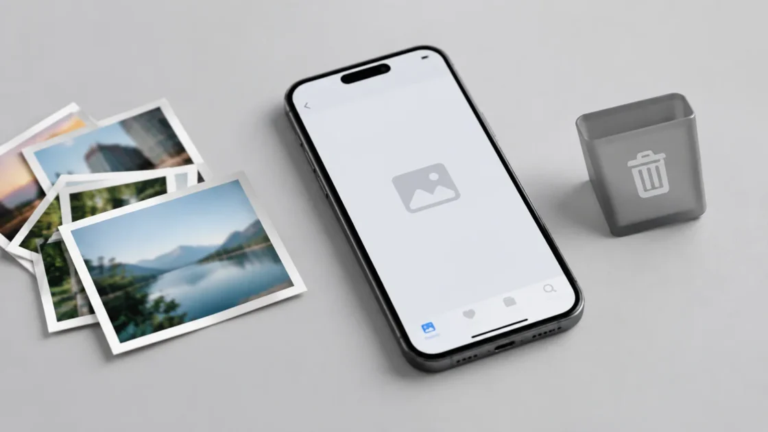 Смартфон с иллюстрацией очистки фотографий