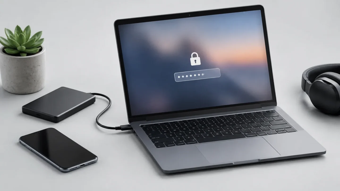 Ноутбук и смартфон без брендов на светло-сером фоне