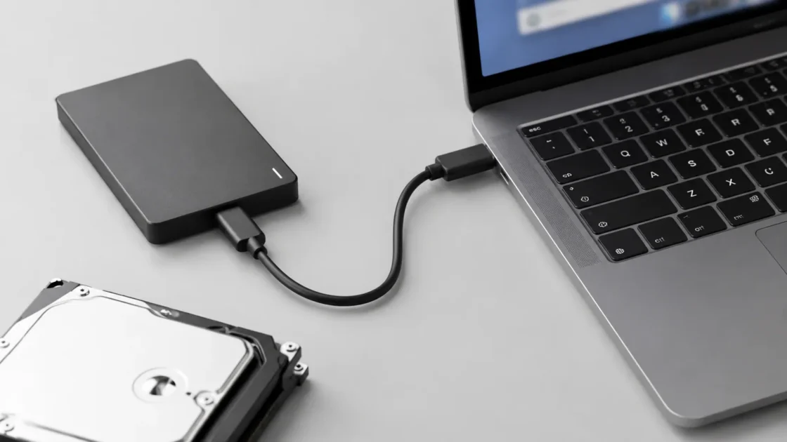 Крупный план SSD и кабелей компьютера на светло-сером фоне без людей и надписей