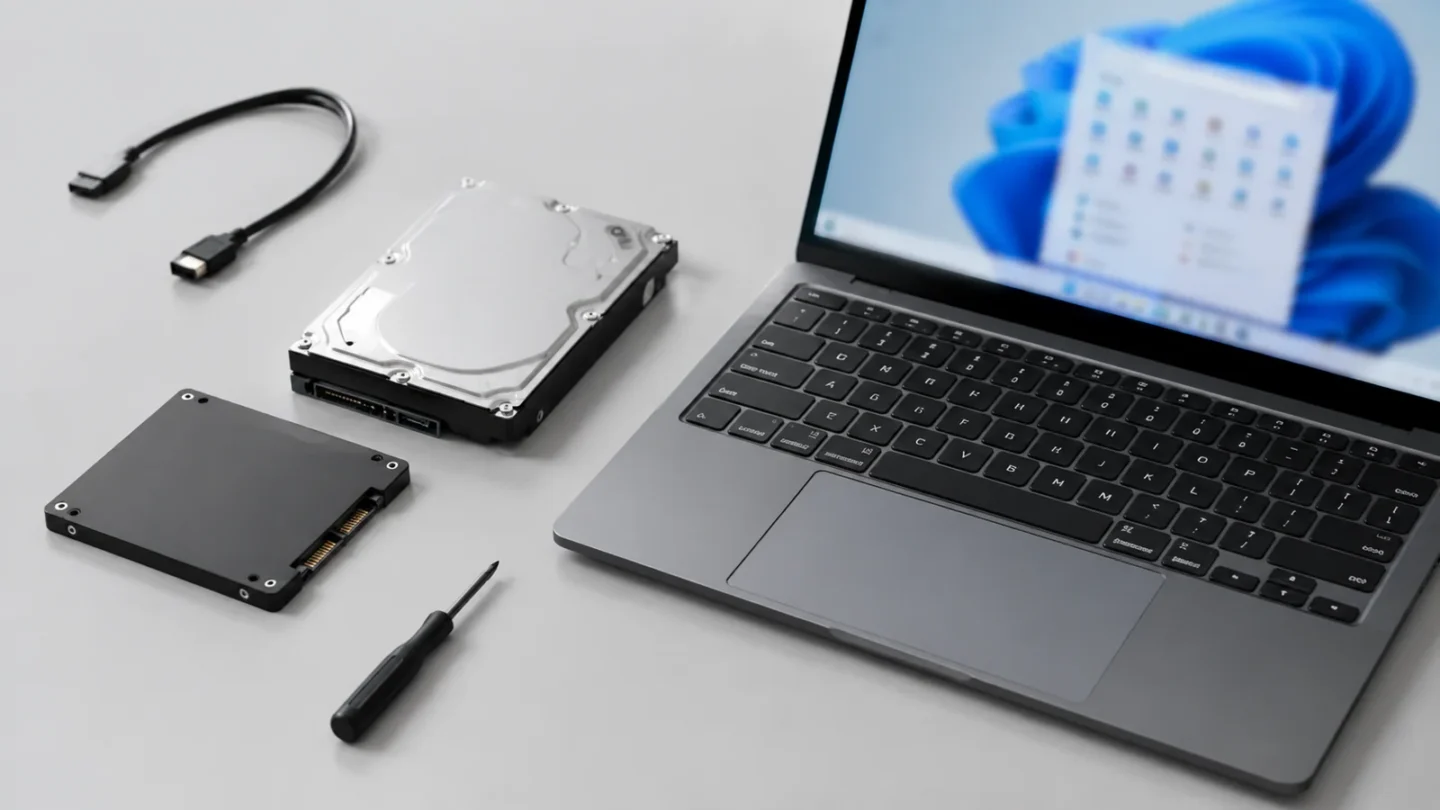 Новый SSD и компьютерный накопитель на светло-сером фоне
