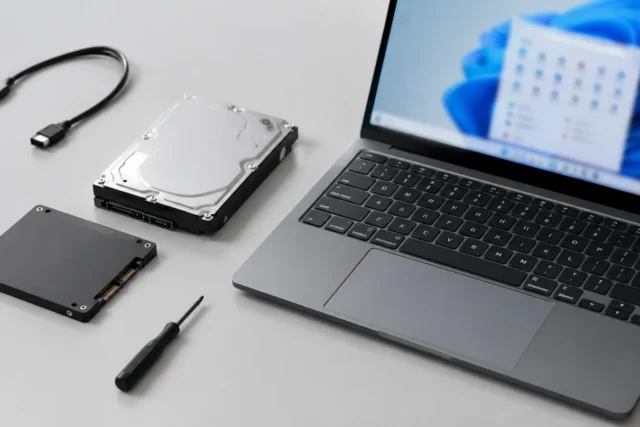 Новый SSD и компьютерный накопитель на светло-сером фоне